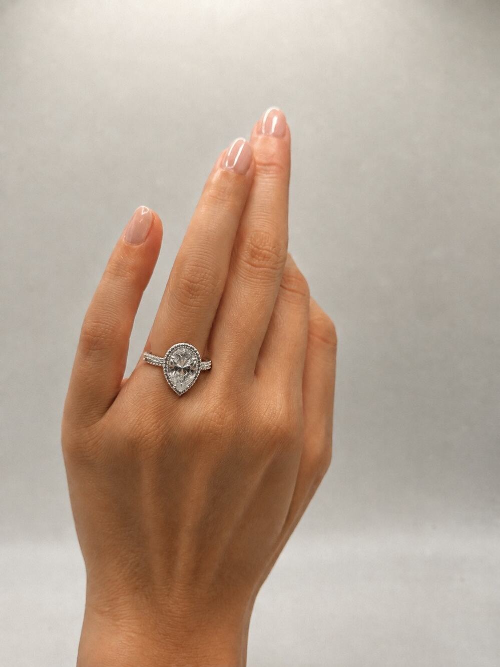 Pear Cut CZ Halo Ring Size 5 | Silver Plated Stainless Steel | Hypoallergenic